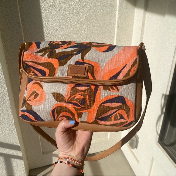 Fossil floral crossbody leather canvas bag spring everyday boho hippie summer - Picture 1 of 13